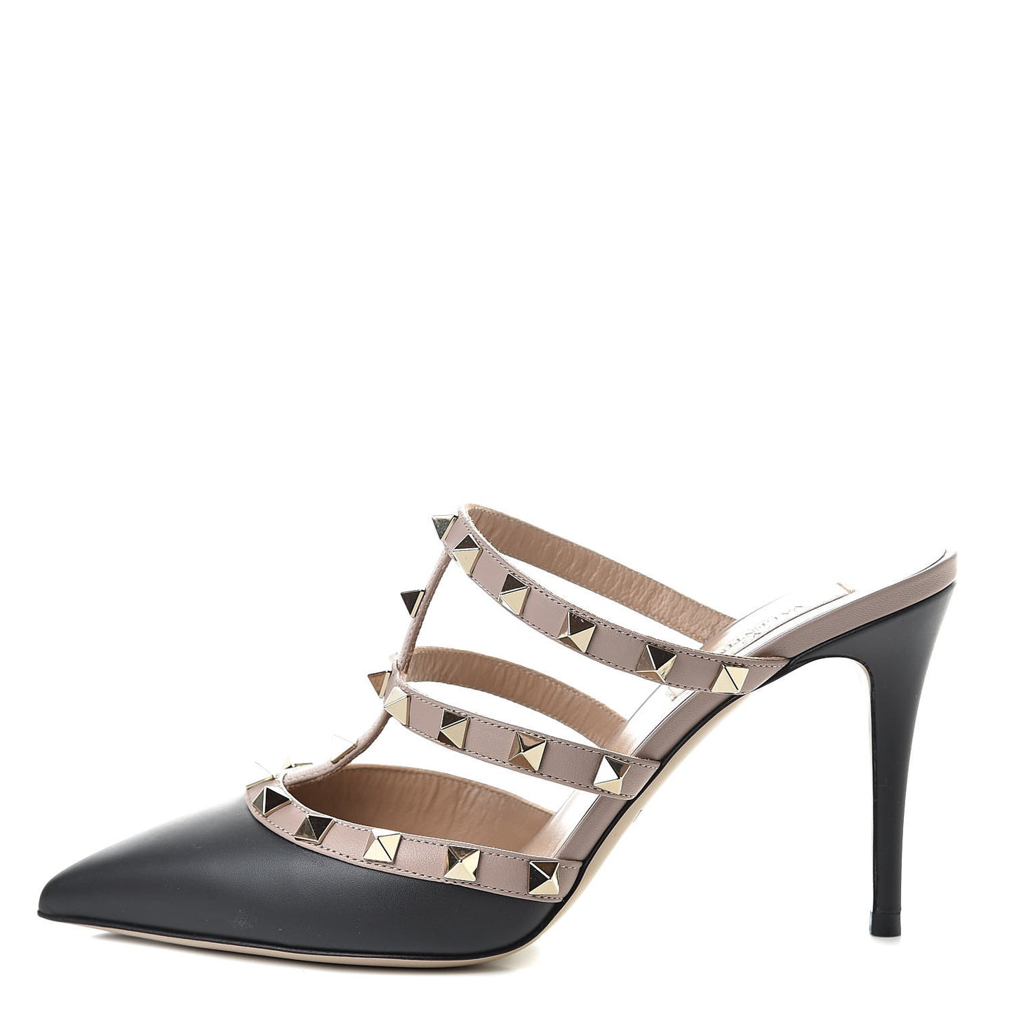 Calfskin Rockstud 90mm Cage Mules 37 Black Poudre