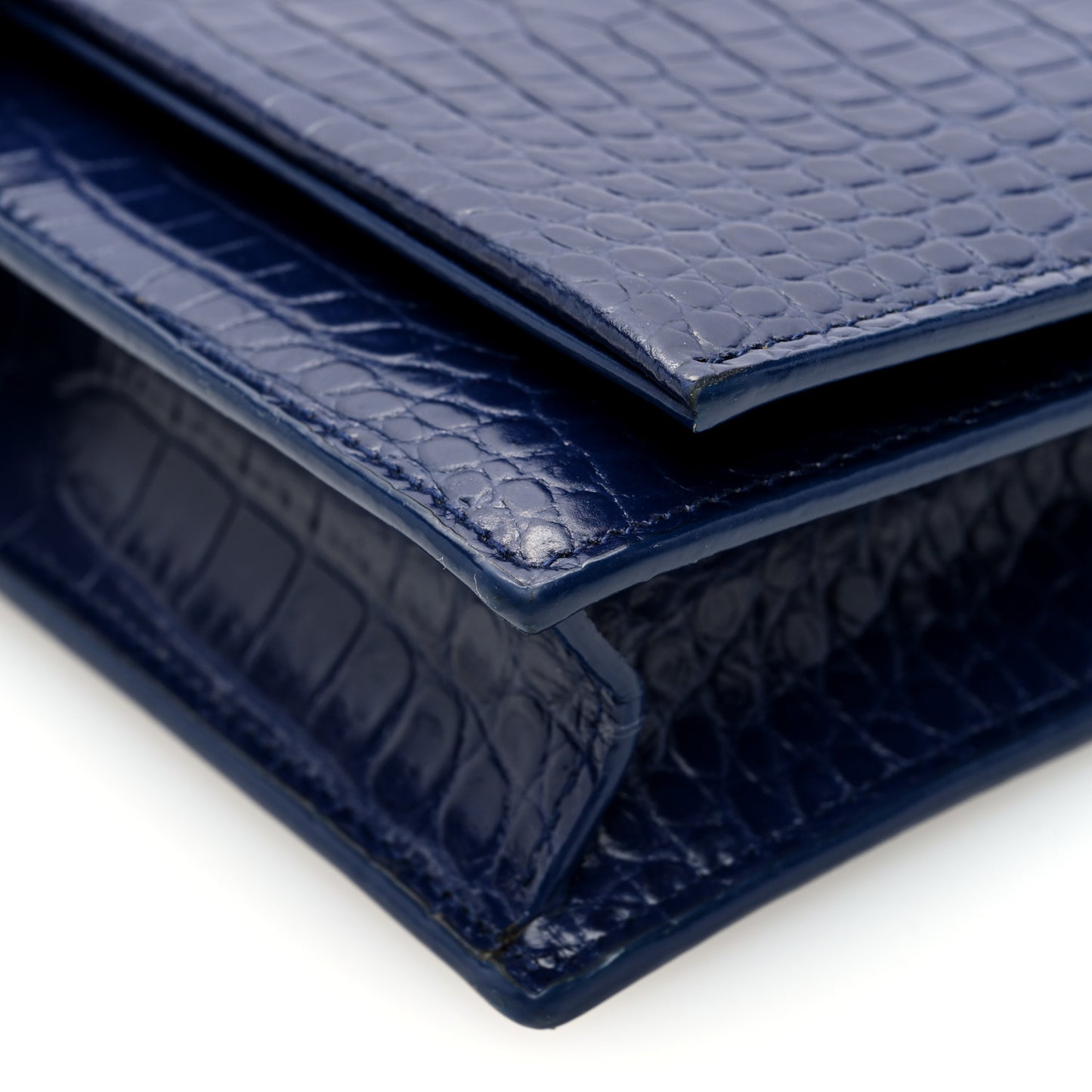 Calfskin Crocodile Embossed Kate Monogram Tassel Chain Wallet Royal Blue