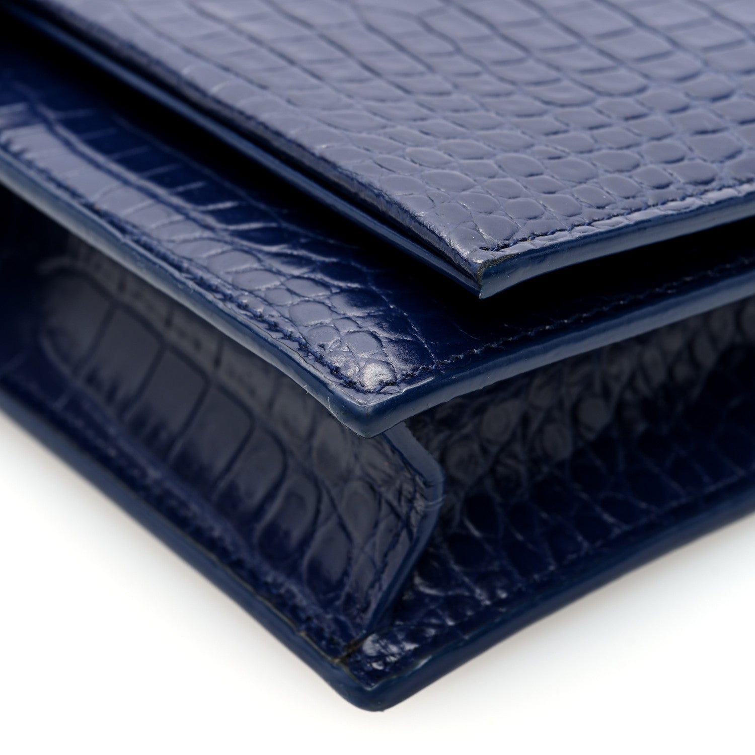 Saint Laurent Calfskin Crocodile Embossed Kate Monogram Tassel Chain Wallet Royal Blue 9 of 9