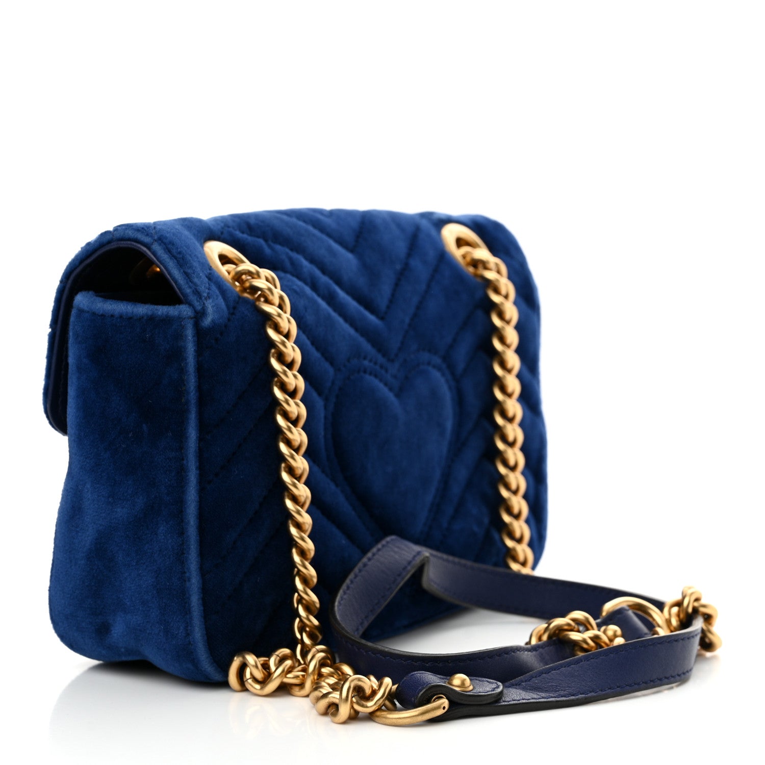 Gucci Velvet Matelasse Embroidered Mini GG Marmont Shoulder Bag Cobalt Blue 3 of 13