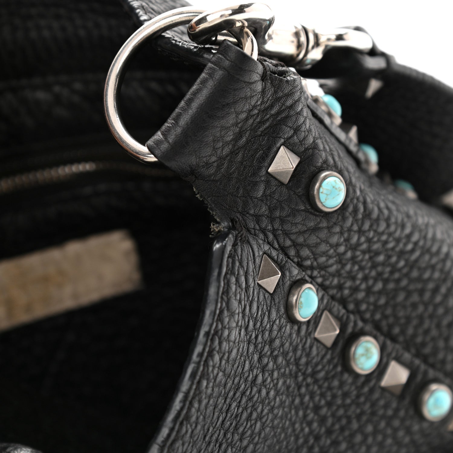 Valentino Garavani Pebbled Calfskin Tribal Small Guitar Strap Rockstud Rolling Flip-Lock Messenger Bag Black 12 of 18