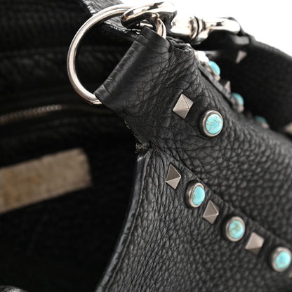 Valentino Garavani Pebbled Calfskin Tribal Small Guitar Strap Rockstud Rolling Flip-Lock Messenger Bag Black 12 of 18