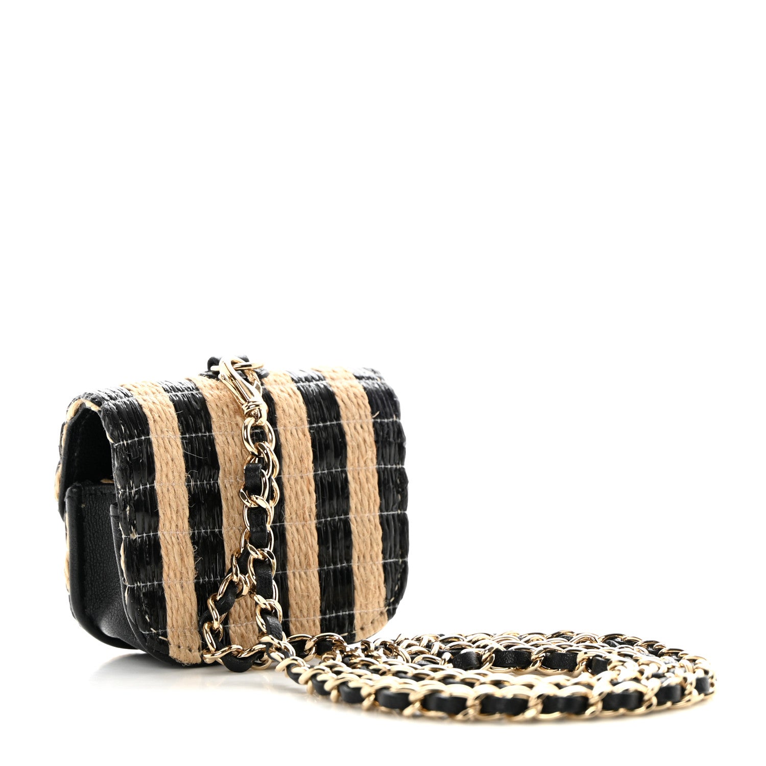 Chanel Raffia Jute Striped Airpods Pro Case Black Beige 3 of 11