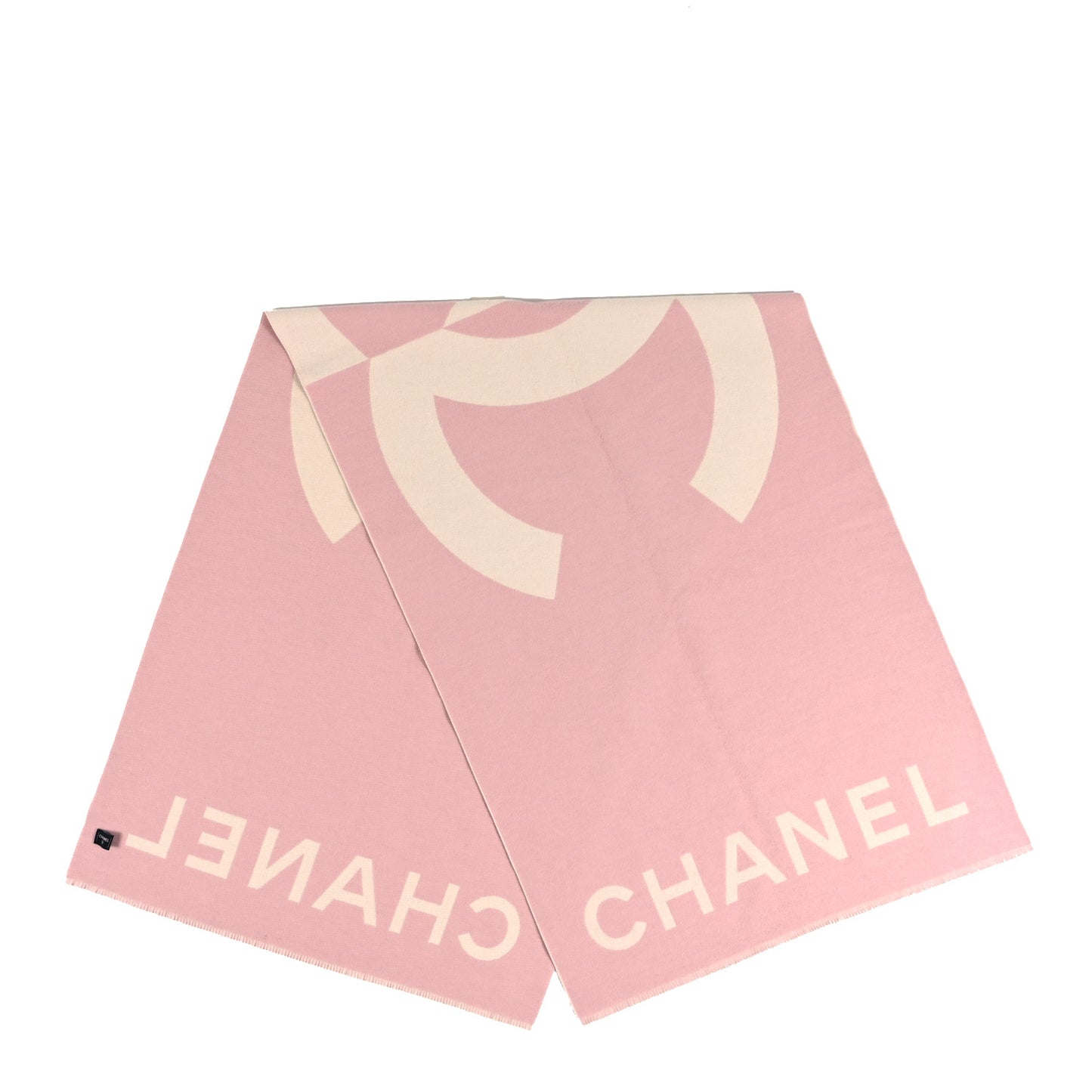 Cashmere CC Fringe Stole Pink White