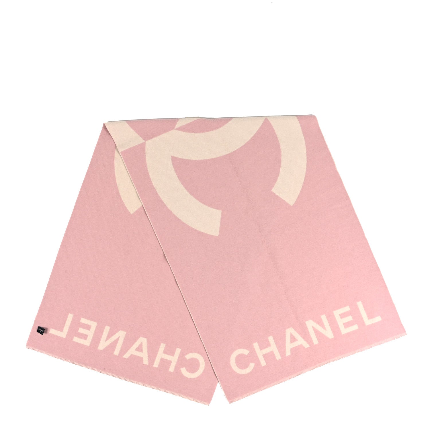 Chanel Cashmere CC Fringe Stole Pink White 2 of 4
