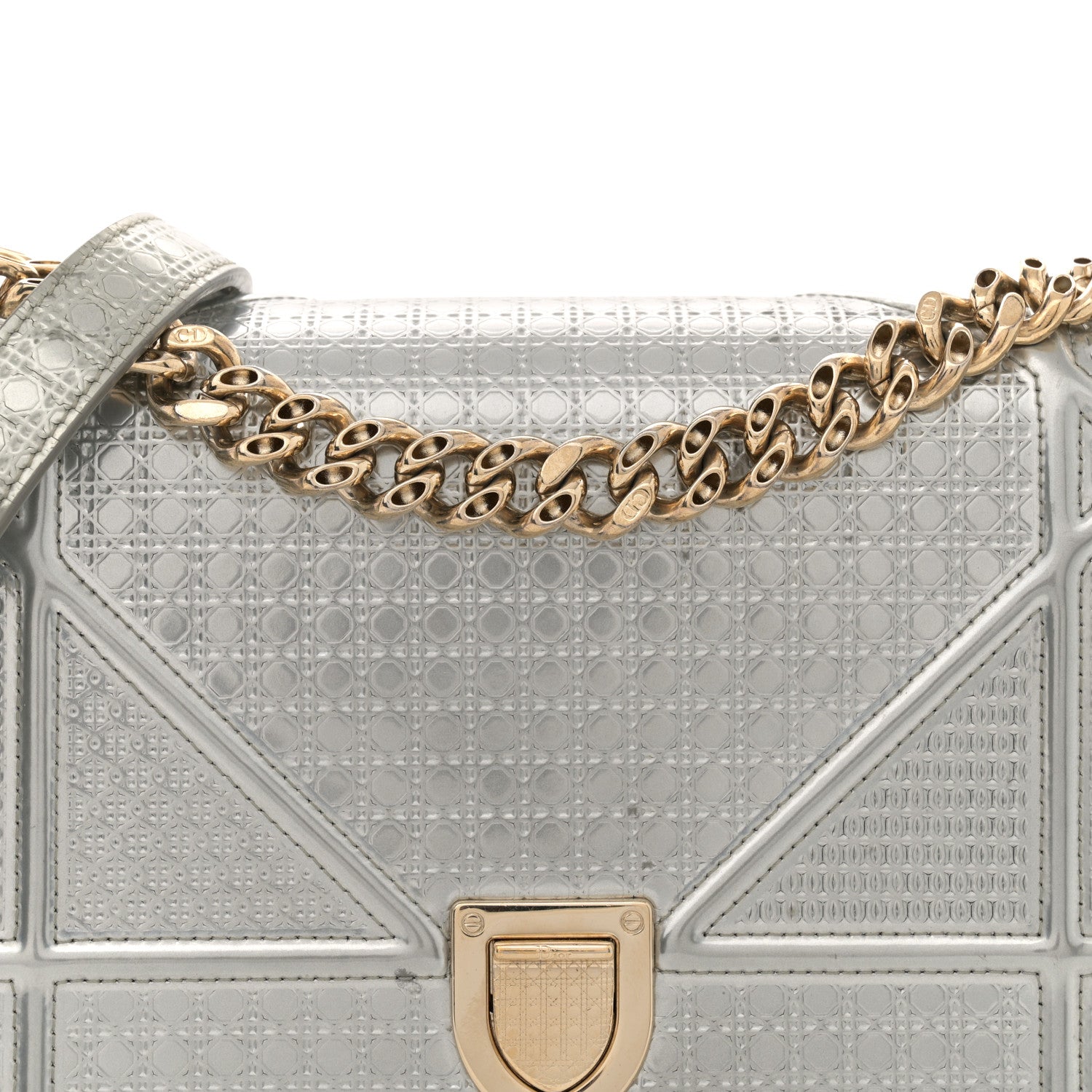 Christian Dior Metallic Patent Micro-Cannage Small Diorama Flap Bag Silver 7 of 14