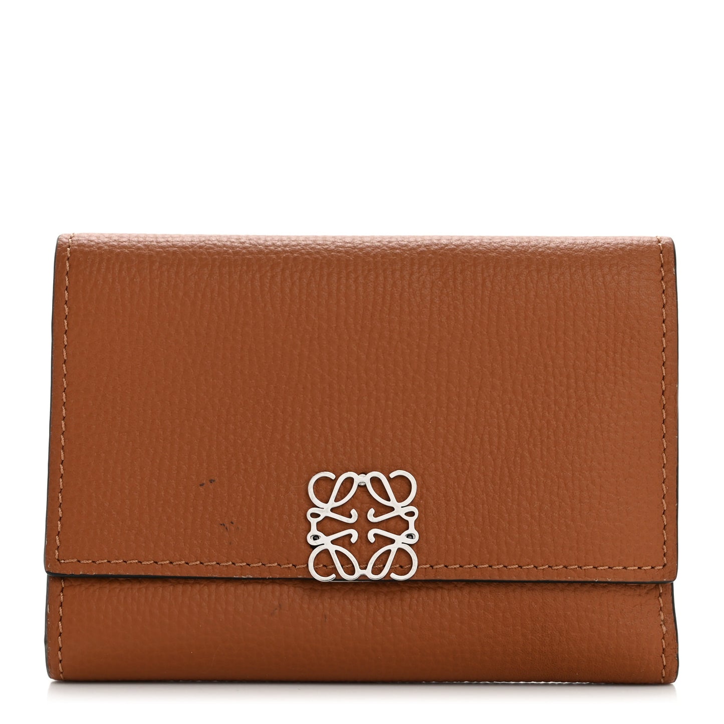 Pebble Grain Calfskin Anagram Small Vertical Wallet Tan