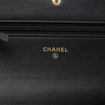 Chanel Metallic Goatskin Lambskin Boy Wallet on Chain WOC Black Gold 7 of 12
