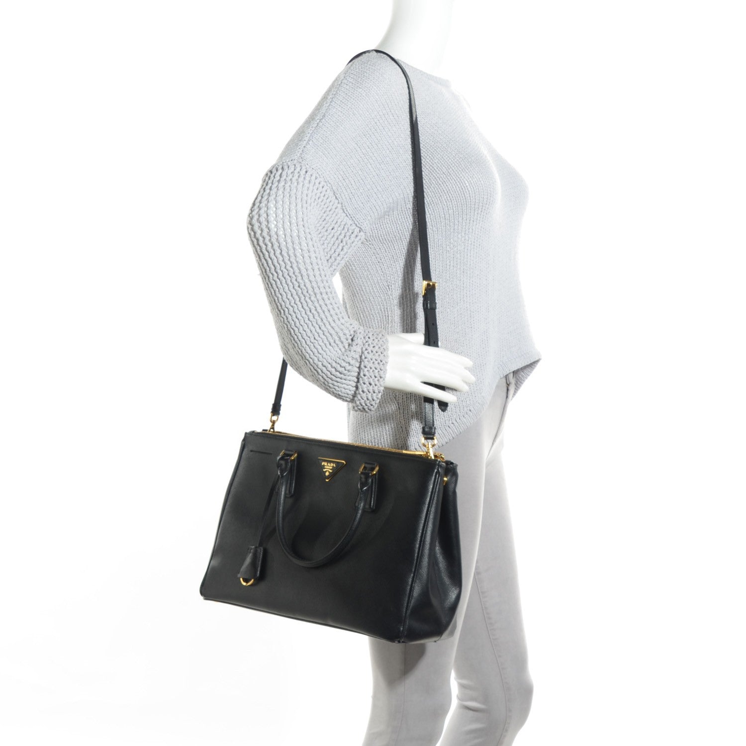 Prada Saffiano Lux Medium Double Zip Tote Nero Black 6 of 13