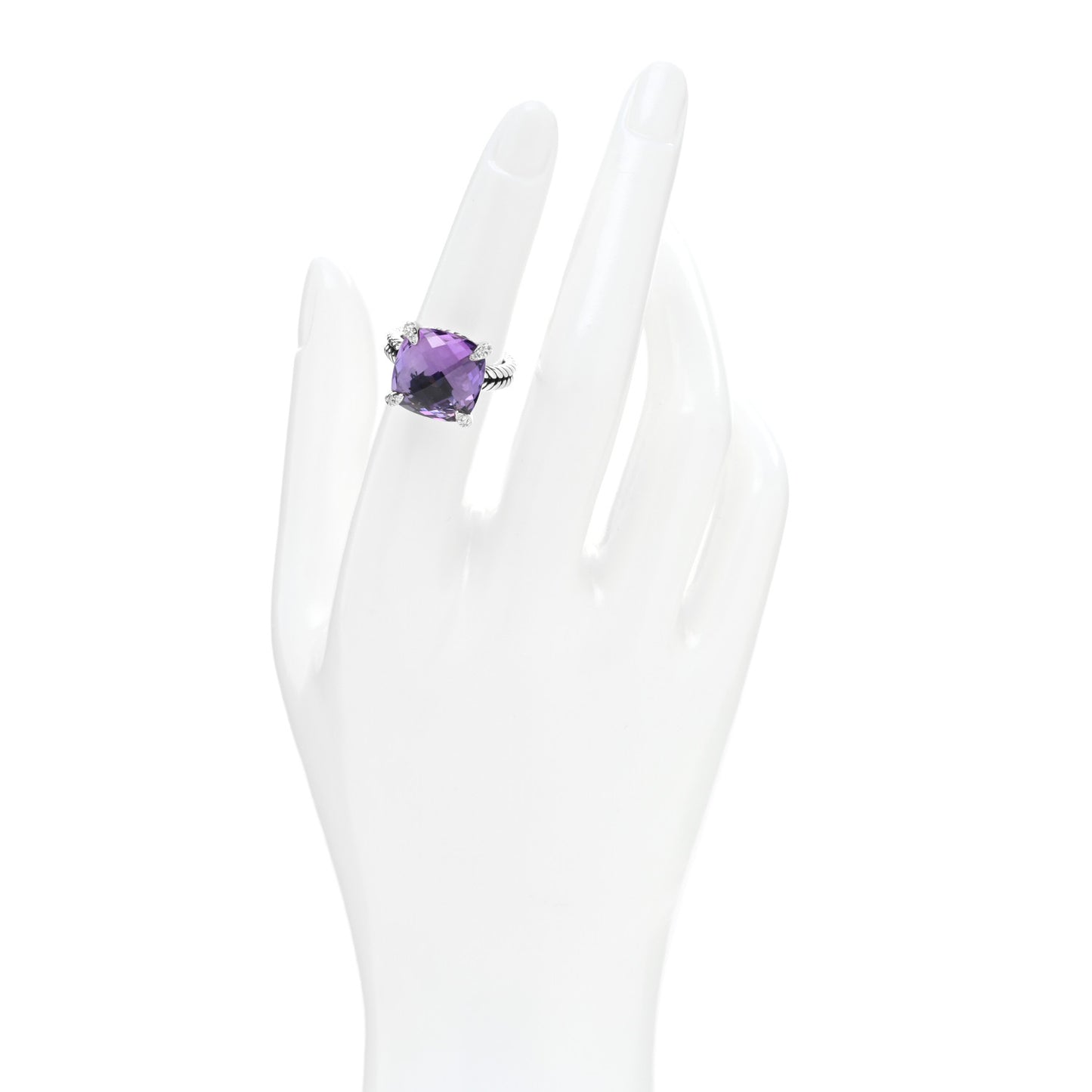 Sterling Silver Diamond Amethyst 14mm Chatelaine Ring 52 6