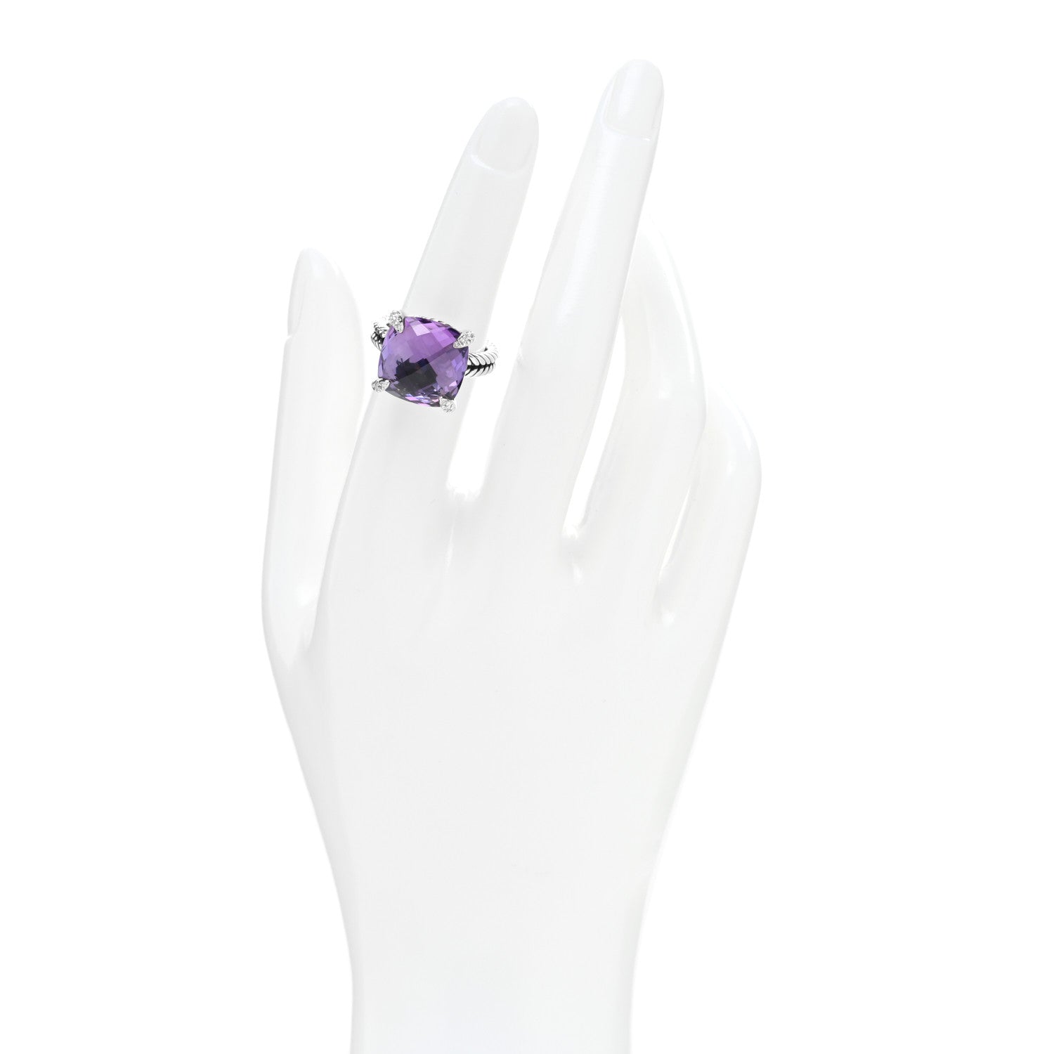 David Yurman Sterling Silver Diamond Amethyst 14mm Chatelaine Ring 52 6 2 of 4