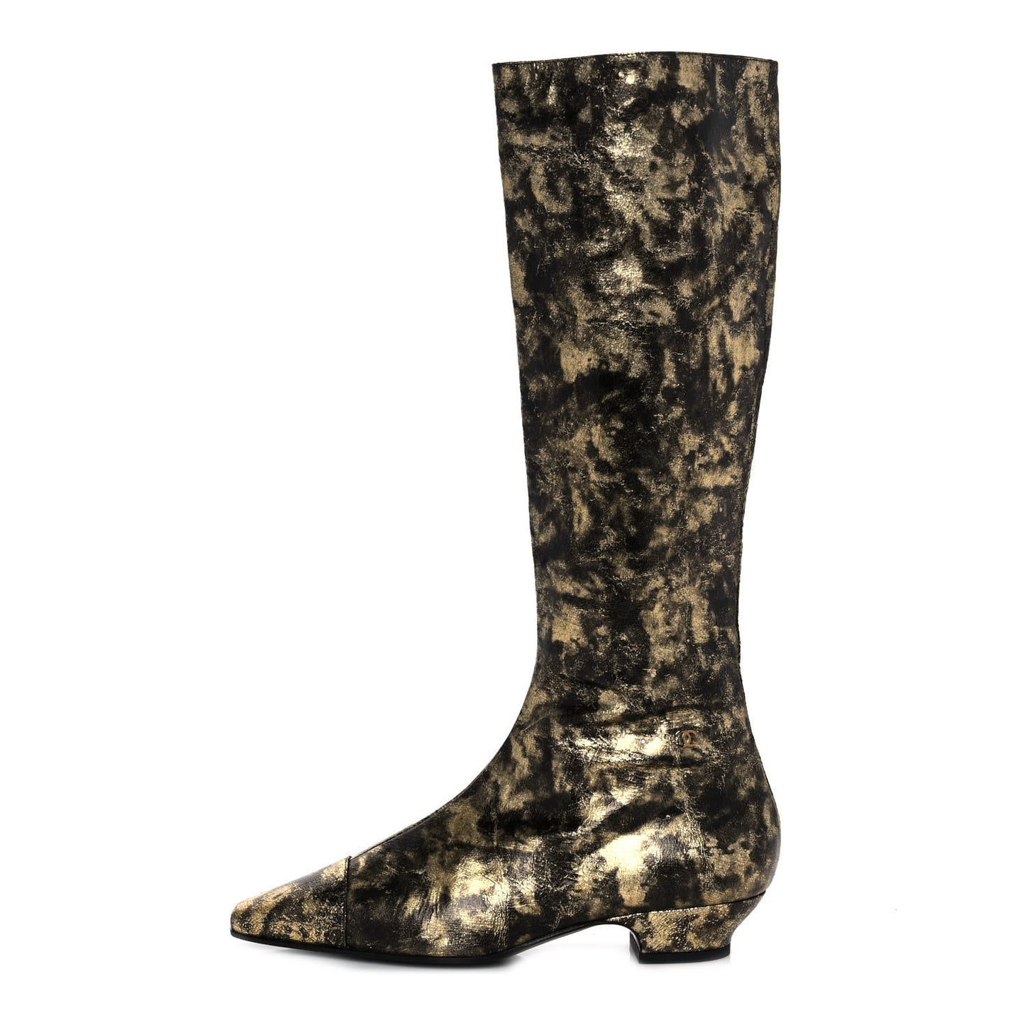 Laminated Goatskin High Boots 38 Gold