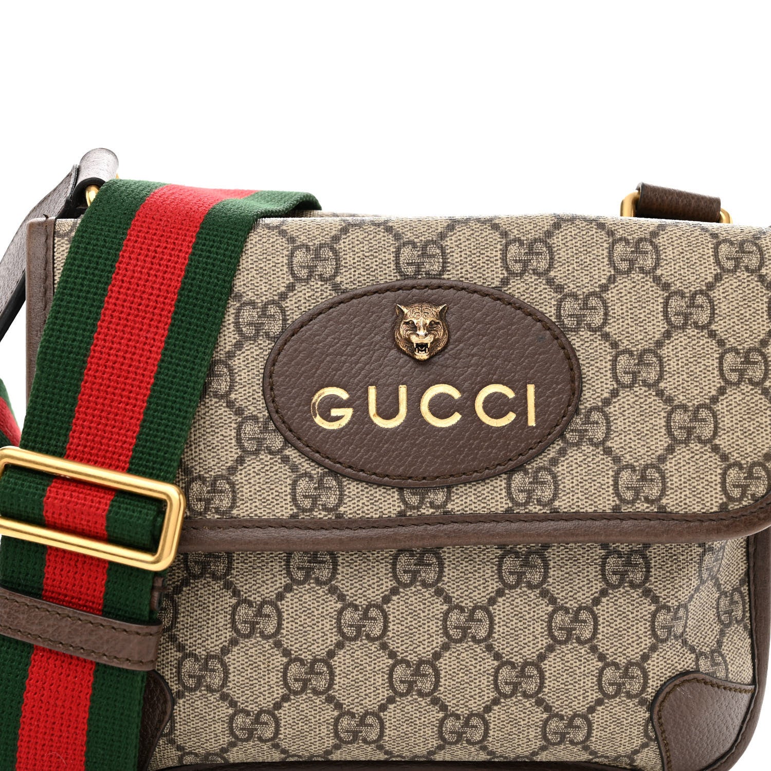 Gucci GG Supreme Monogram Web Small Neo Vintage Double Flap Messenger Bag Beige New Acero 8 of 16