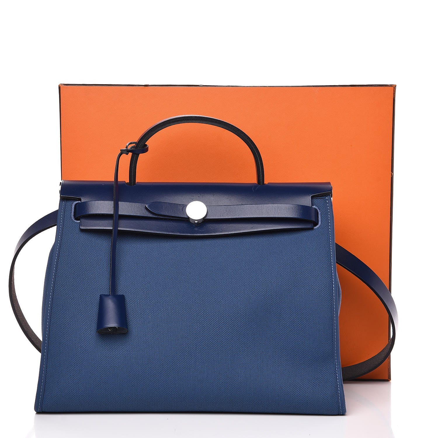Hermes Vache Hunter Toile Herbag Zip 31 PM Bleu Brighton Bleu Saphir 12 of 12