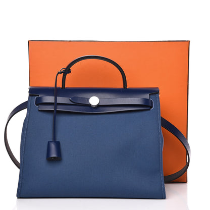Hermes Vache Hunter Toile Herbag Zip 31 PM Bleu Brighton Bleu Saphir 12 of 12