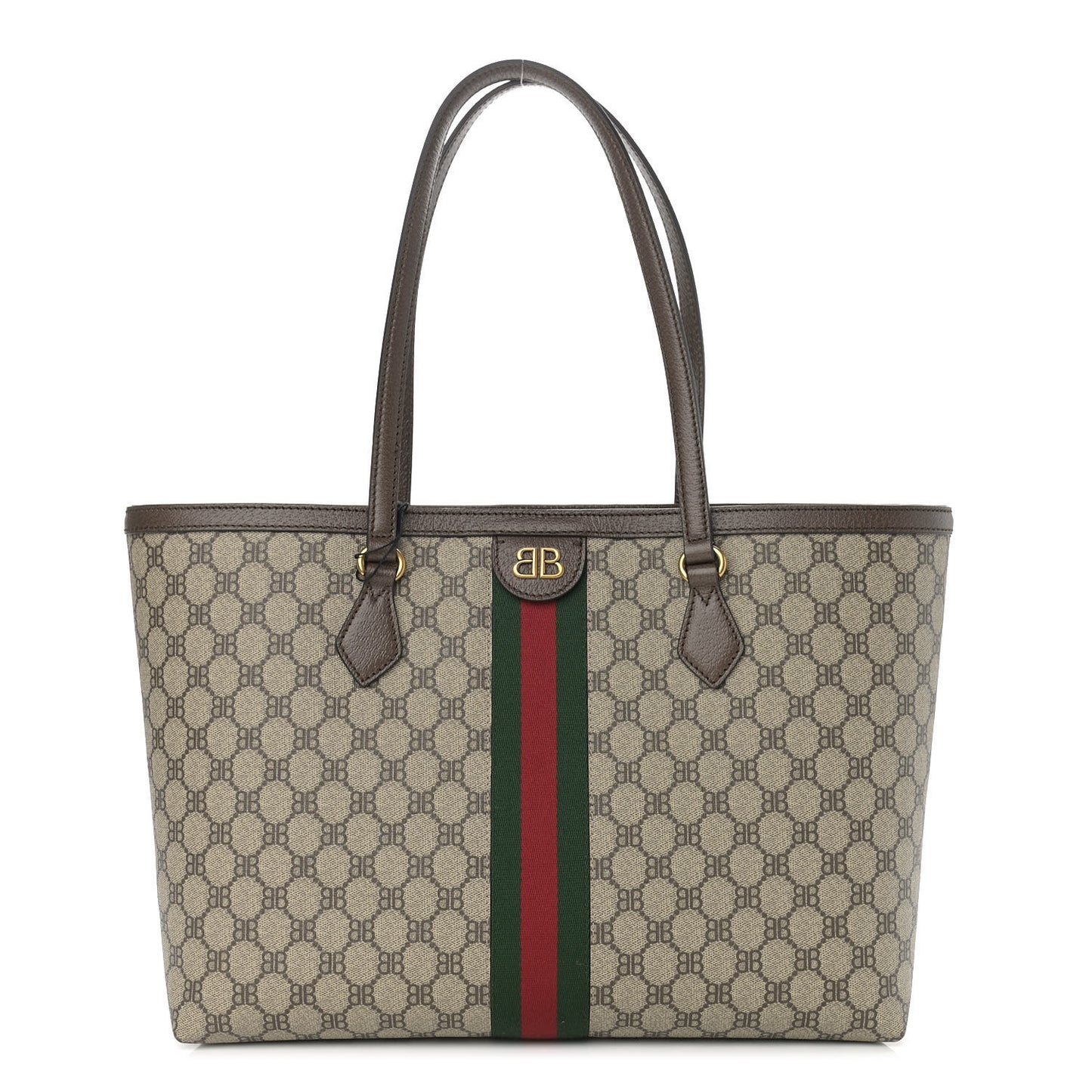 X BALENCIAGA BB Supreme Monogram Web Medium Ophidia Shopping Tote Beige New Acero