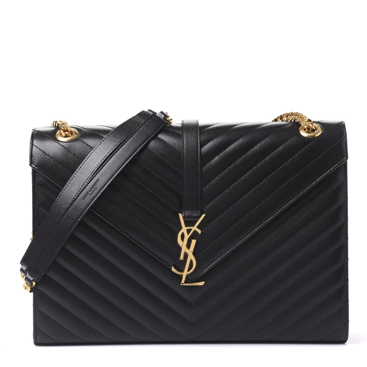 Saint Laurent Grain De Poudre Matelasse Chevron Large Monogram Satchel Black 1 of 8