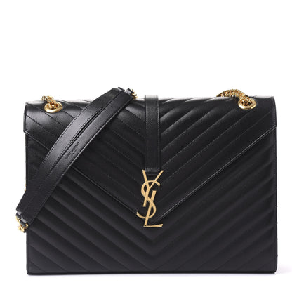 Saint Laurent Grain De Poudre Matelasse Chevron Large Monogram Satchel Black 1 of 8