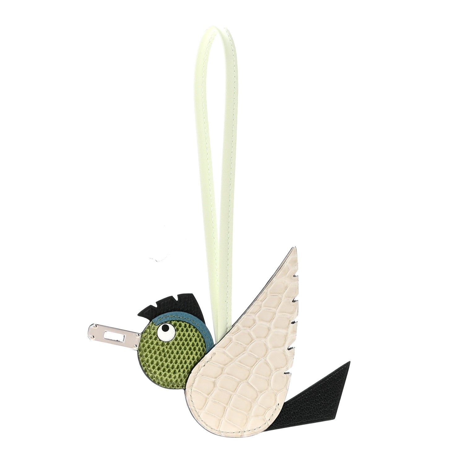 Hermes Epsom Swift Alligator Lizard Birdy Bag Charm Vanille Vert Criquet Vert Fizz Bleu Jean Black 1 of 5