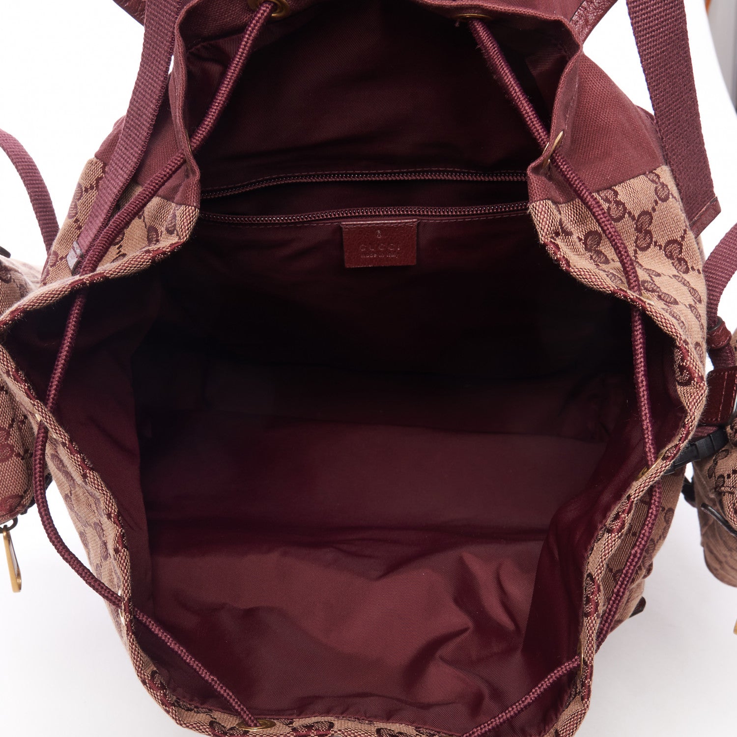 Gucci GG Monogram Script Logo Large Double Pocket Backpack Sahara Rubino Bordeaux 7 of 9