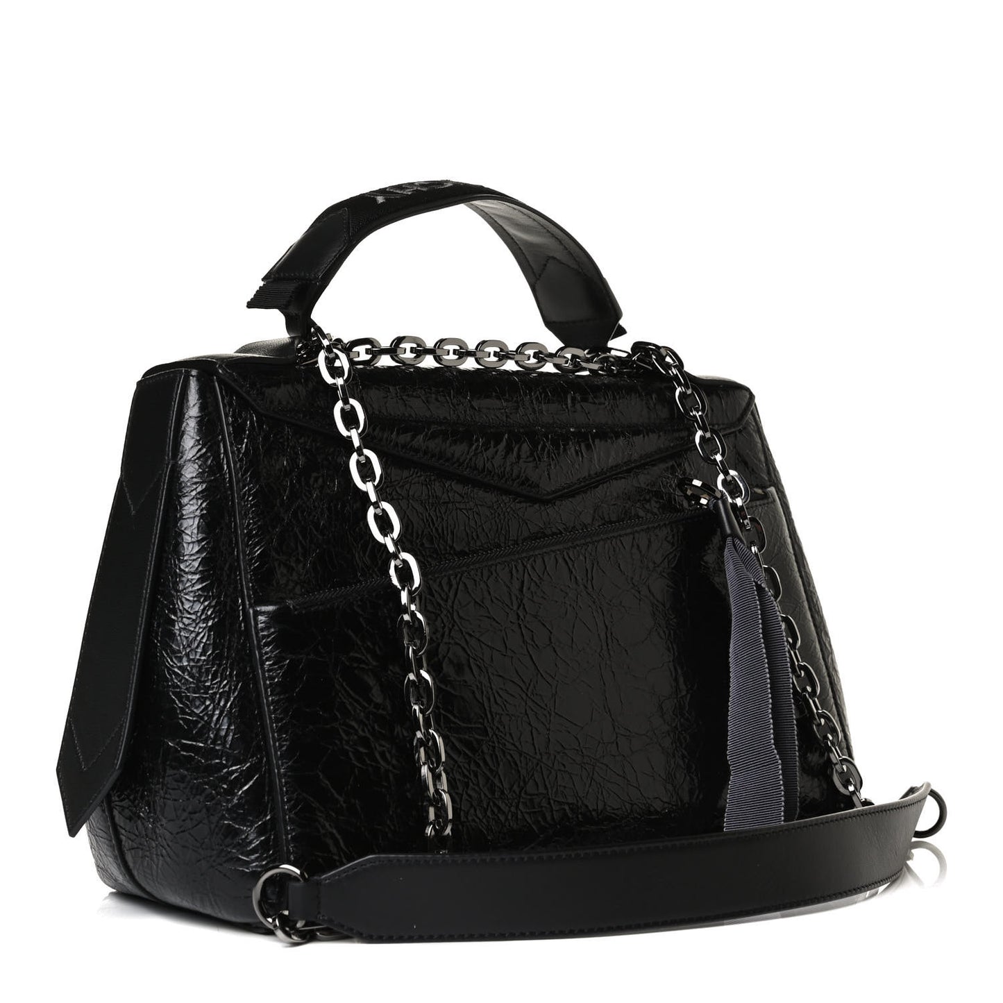 Creased Patent Calfskin Medium ID Flap Black
