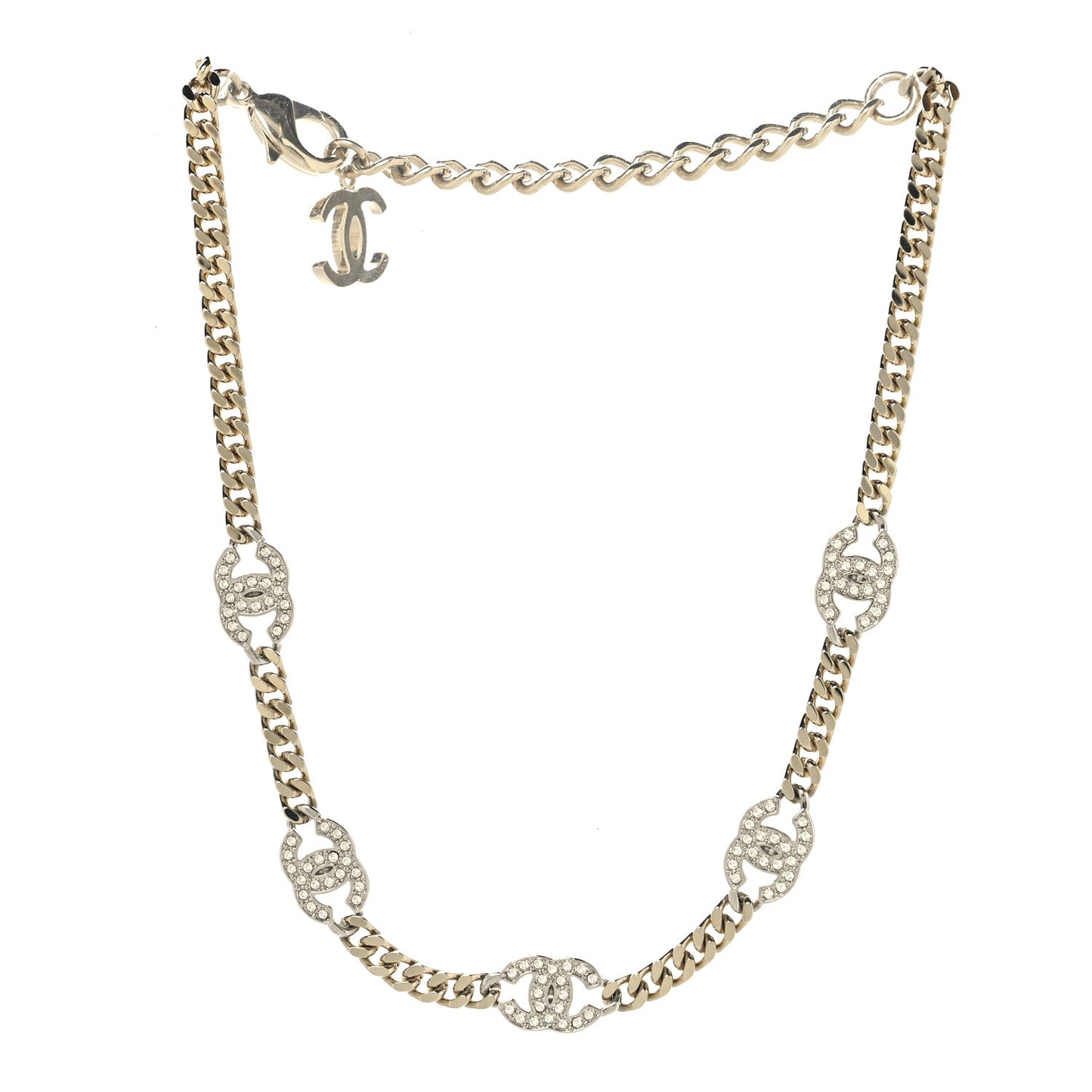 Crystal Chain CC Necklace Gold Silver