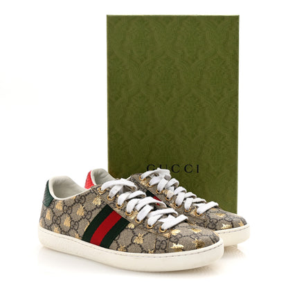 Gucci GG Supreme Monogram Bees Ayers Web Womens Ace Sneakers 37 Beige Oro Green Red 10 of 10