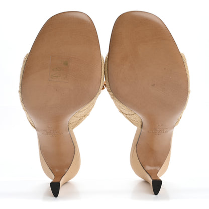 Valentino Garavani Raffia Roman Stud 65mm Slide Sandals 38 Sahara Beige 6 of 9
