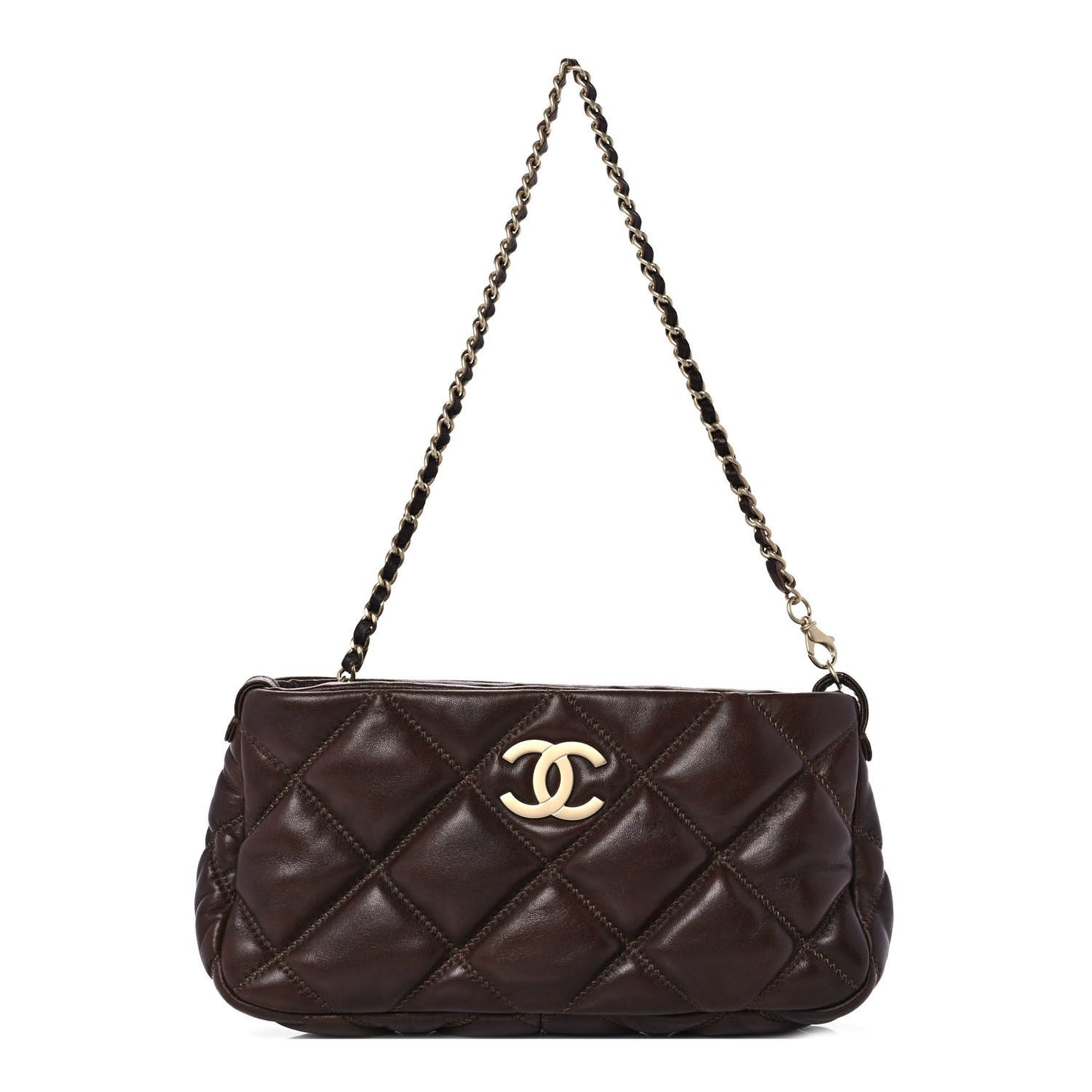 Lambskin Bubble Quilt Pochette Brown