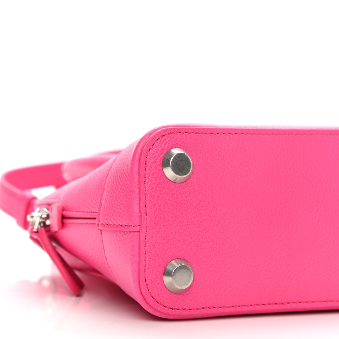 Grained Calfskin Logo XXS Ville Top Handle Bag Acid Fuchsia Black
