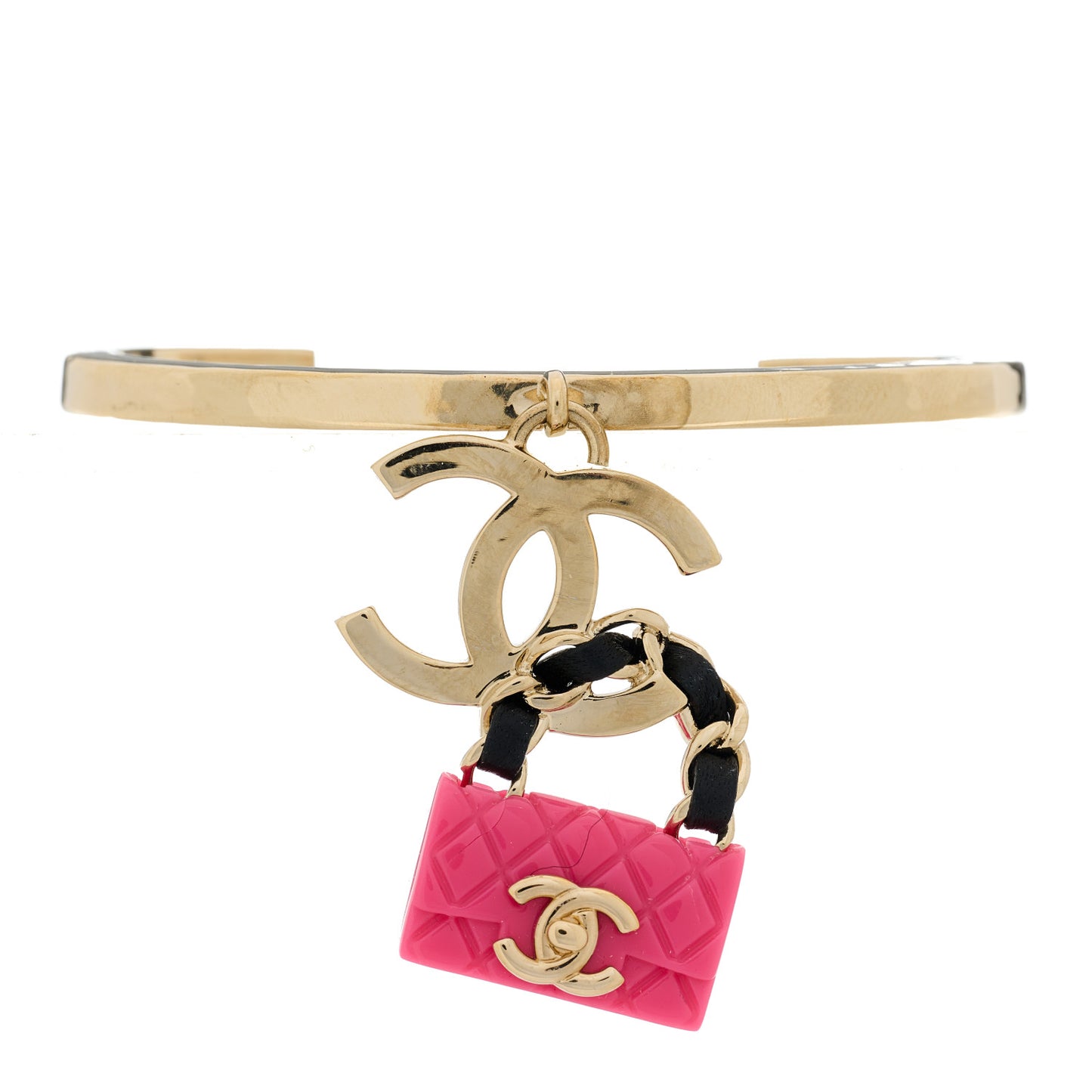 Calfskin Metal Resin CC Quilted Flap Cuff Bracelet Gold Black Pink