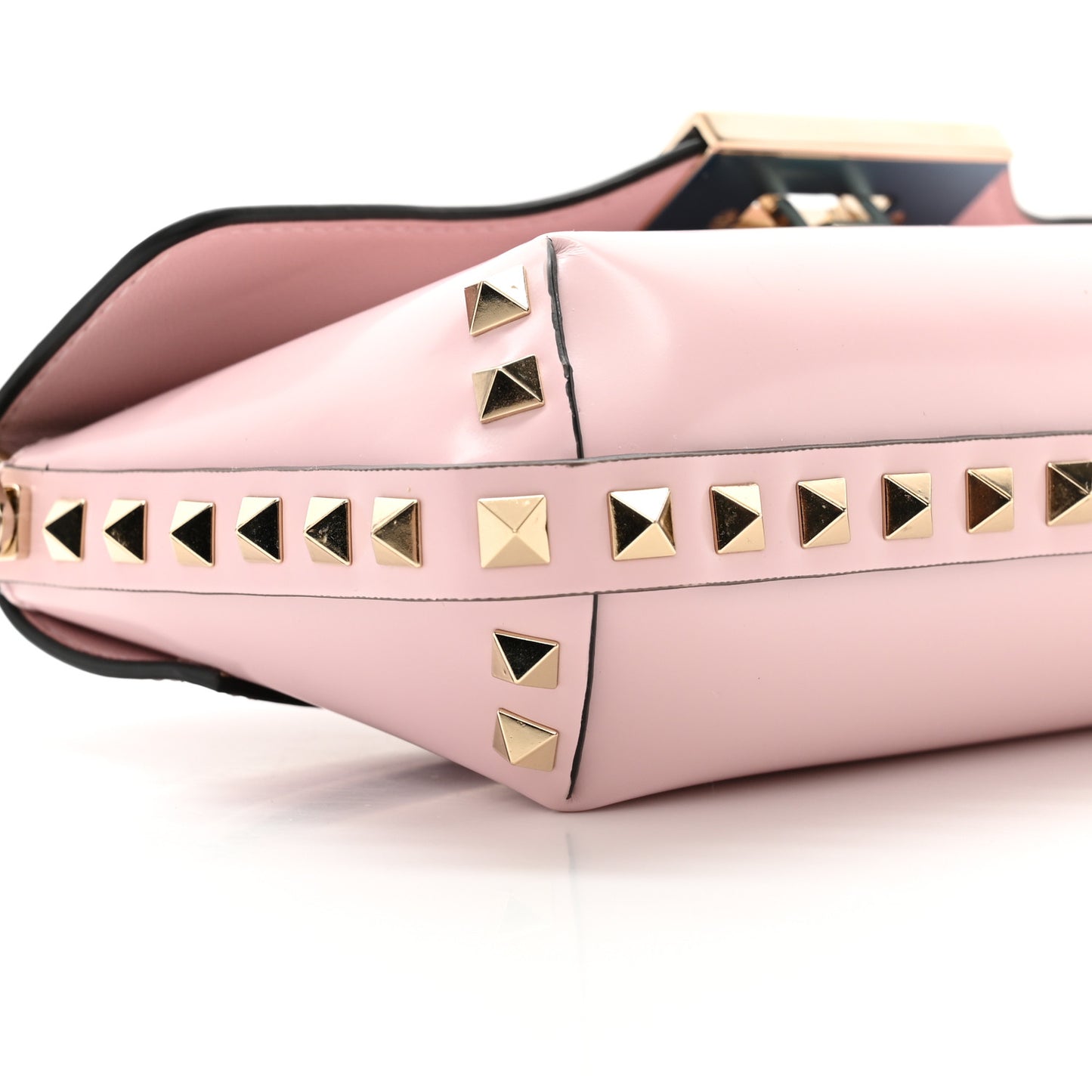 Brushed Calfskin Rockstud Flip Lock Chain Shoulder Bag Rose Quartz