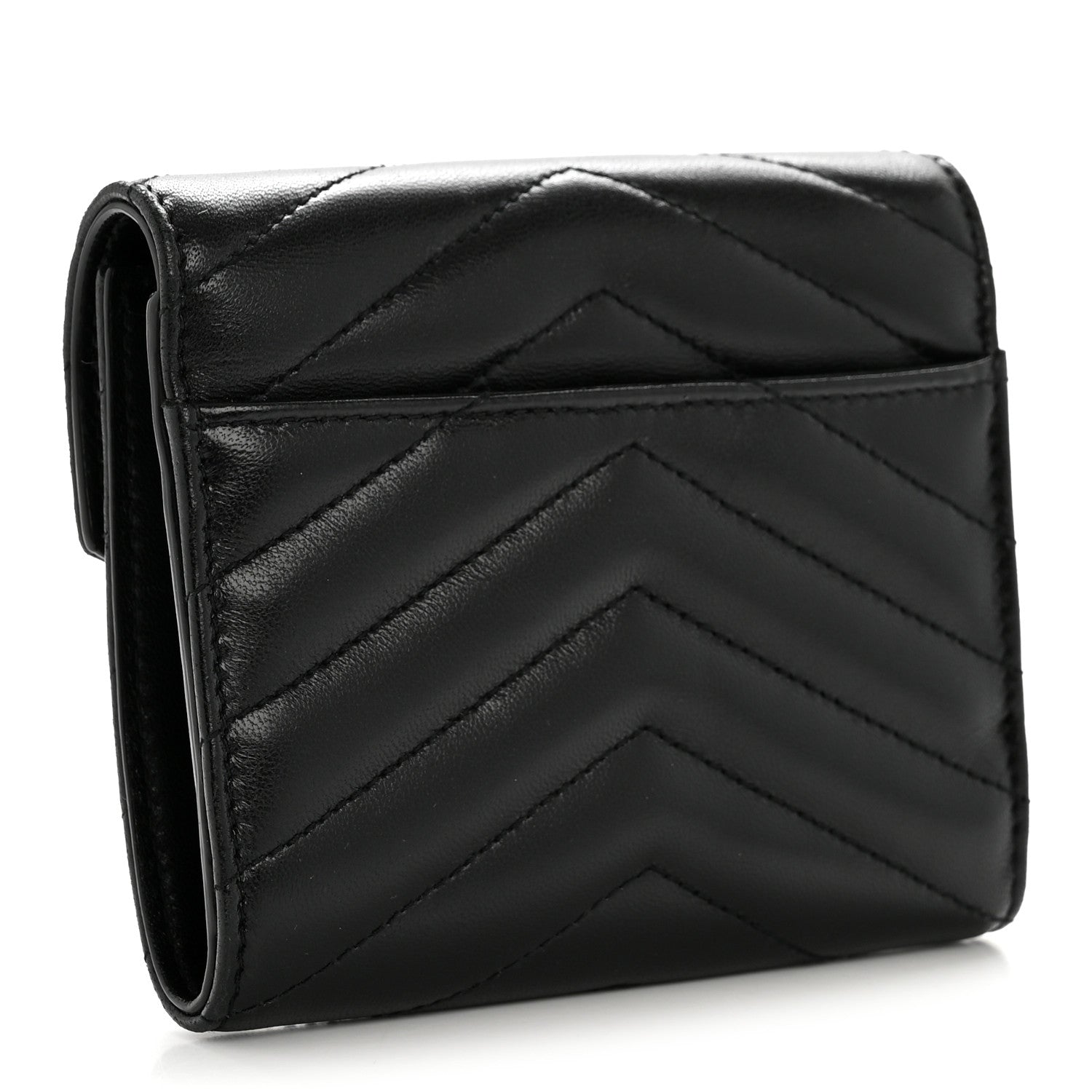 Saint Laurent Lambskin Matelasse Chevron Monogram Compact Tri Fold Wallet Black 3 of 11