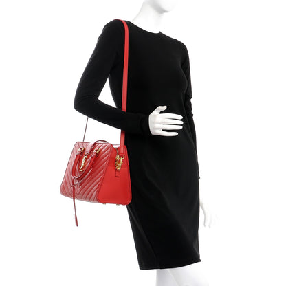 Saint Laurent Calfskin Matelasse Chevron Small Monogram Cabas Lipstick Red 2 of 9