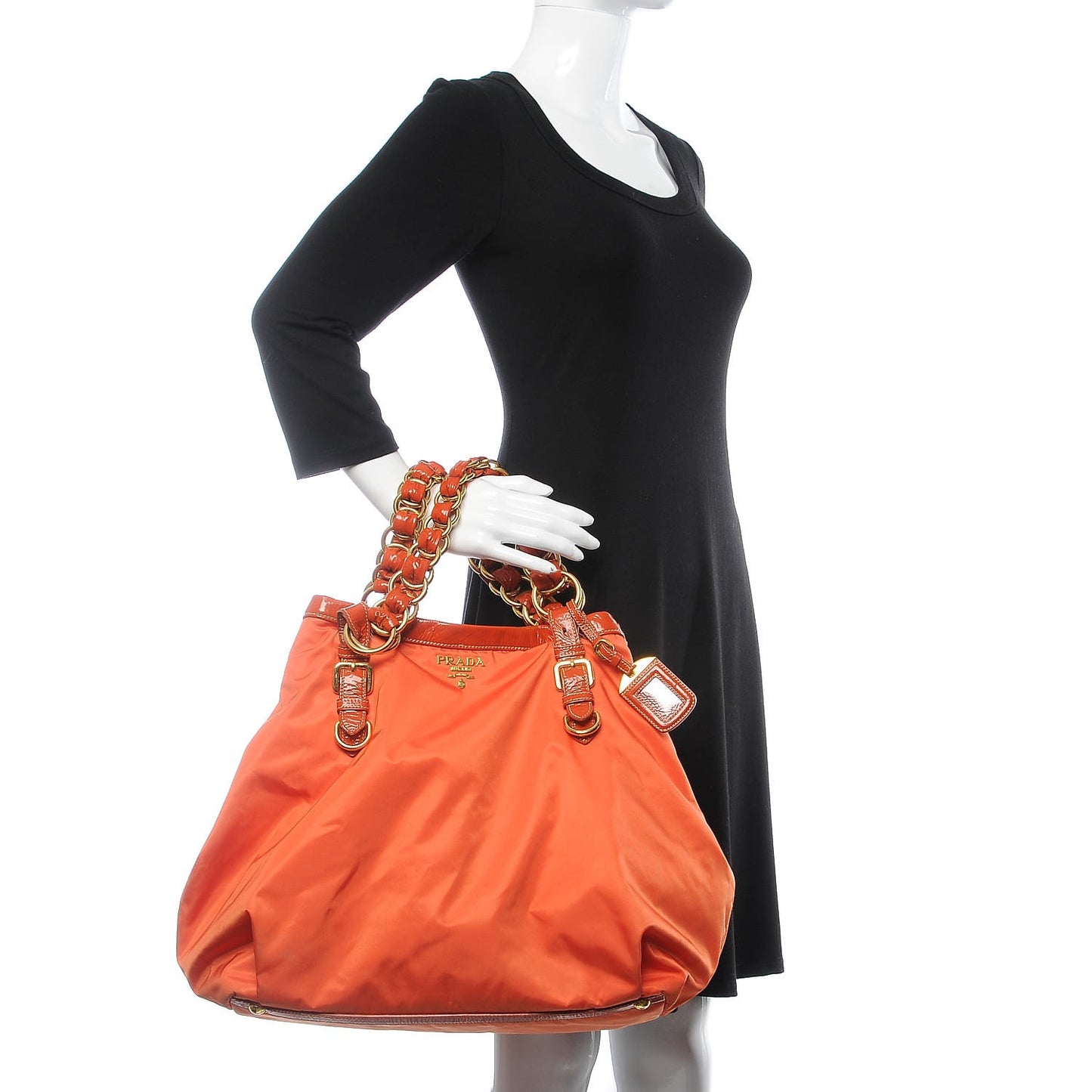 Tessuto Nylon Chain Shoulder Bag Orange
