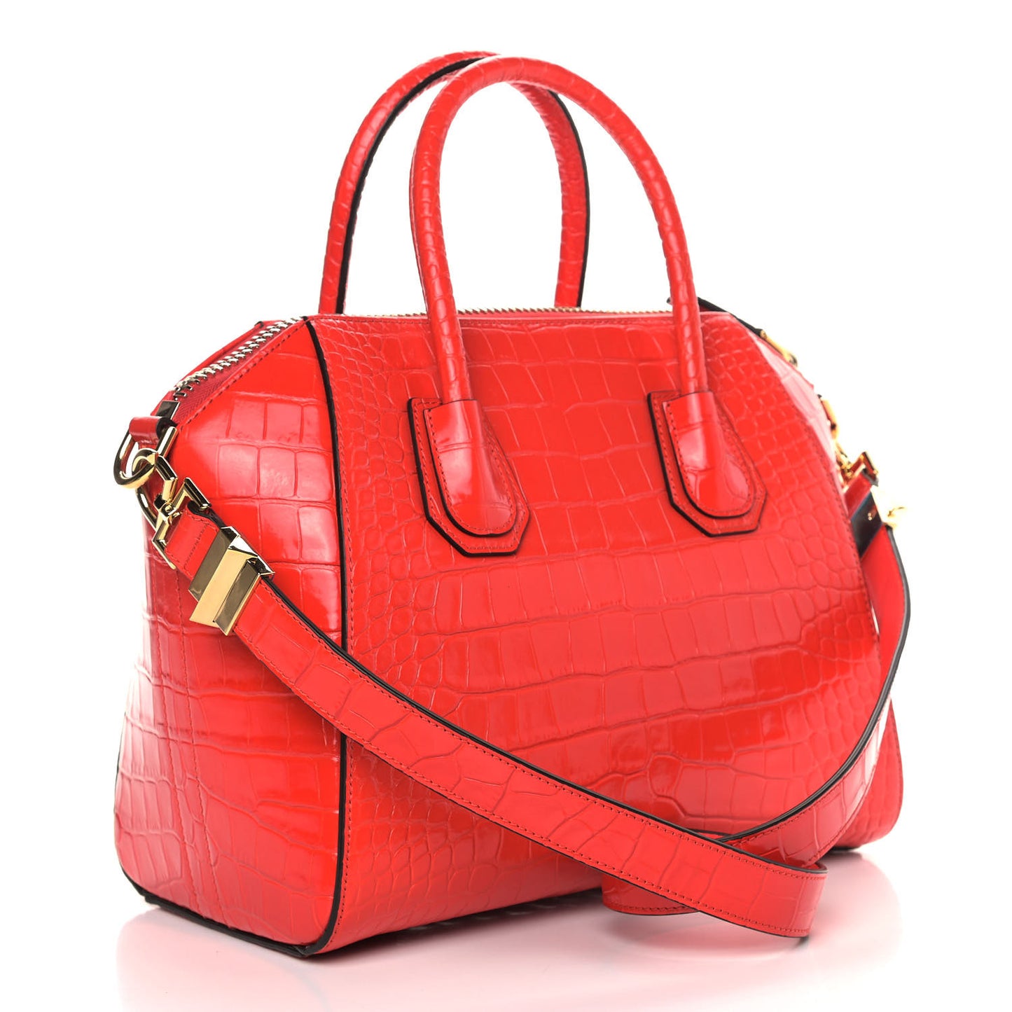Calfskin Crocodile Embossed Small Antigona Red
