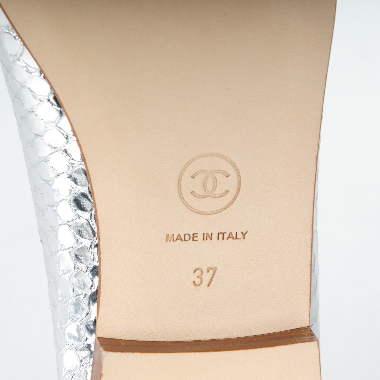 Chanel Mirror Effect Python Cap Toe CC Ballerina Flats 37 Silver 6 of 7