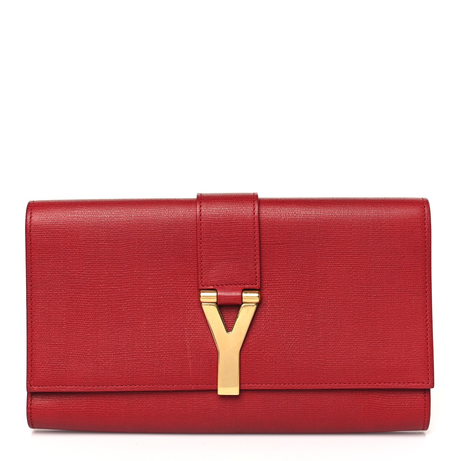 Saint Laurent Textured Calfskin Classic Y Ligne Clutch Red 1 of 9