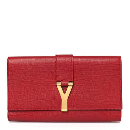 Saint Laurent Textured Calfskin Classic Y Ligne Clutch Red 1 of 9
