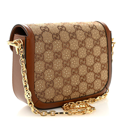 Gucci New Canvas Charisma Calfskin Crystal GG Monogram Mini Horsebit 1955 Shoulder Bag Camel Ebony 3 of 10