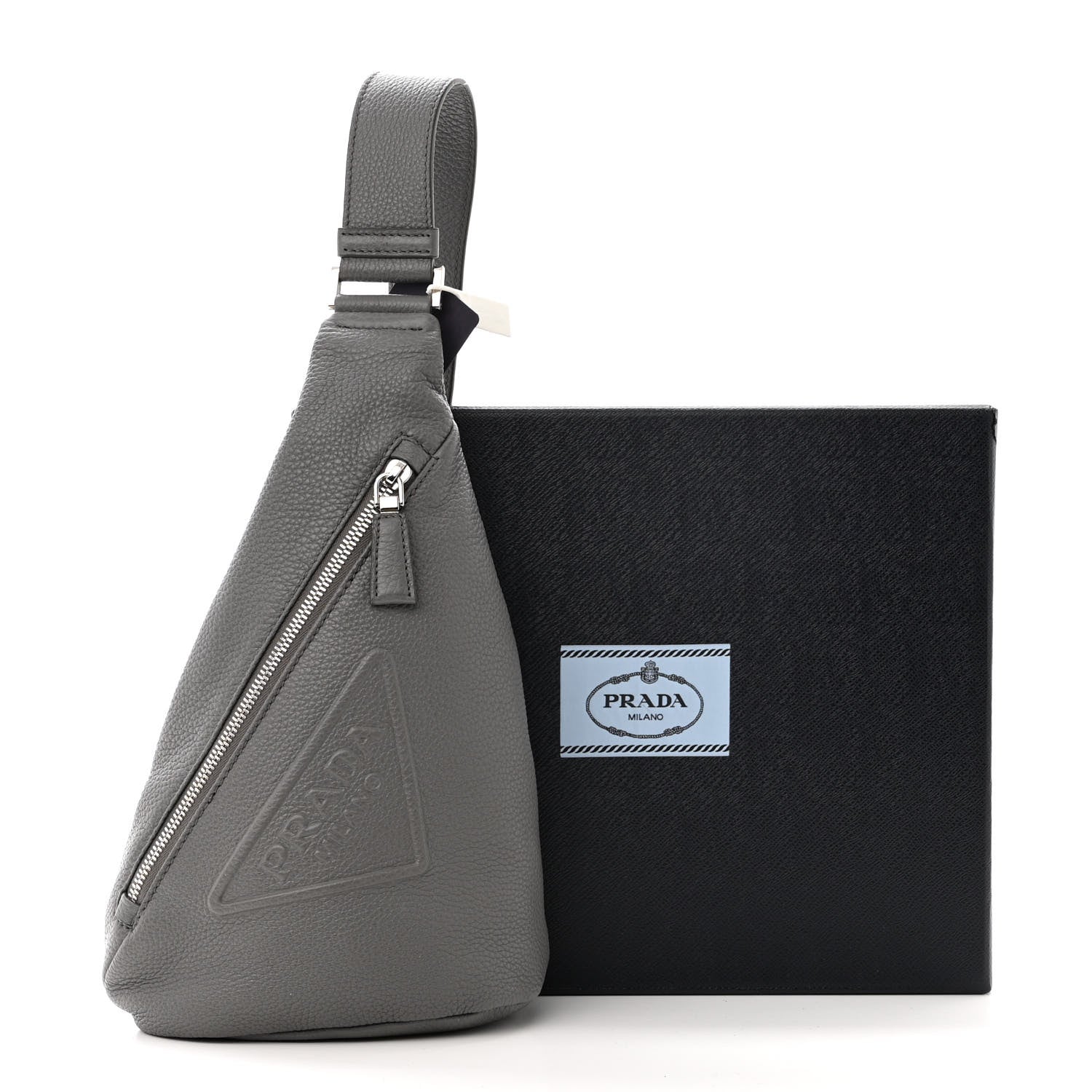 Prada Vitello Daino Logo Embossed Cross Sling Backpack Marmo 10 of 10