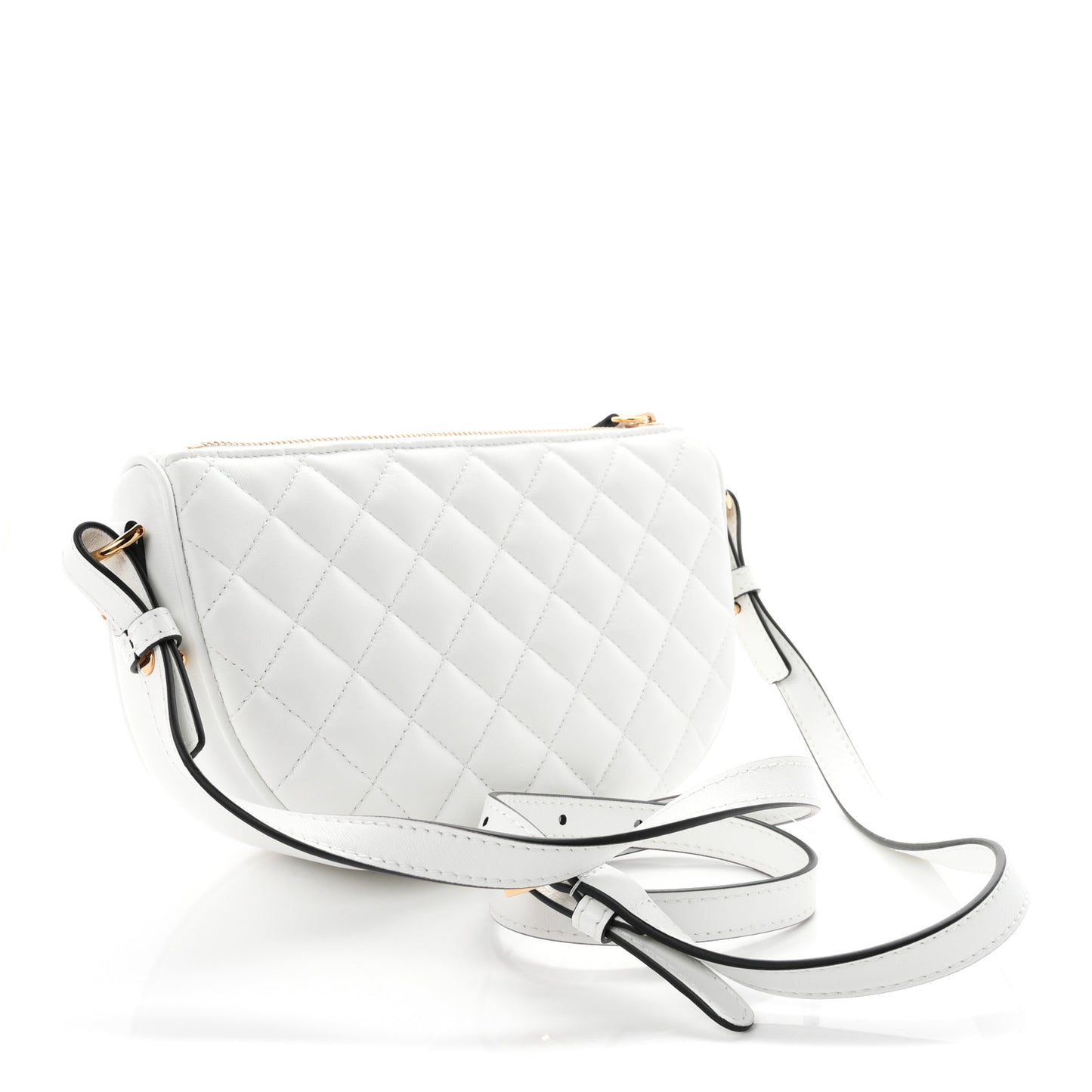 Nappa Quilted La Medusa Half Moon Crossbody White