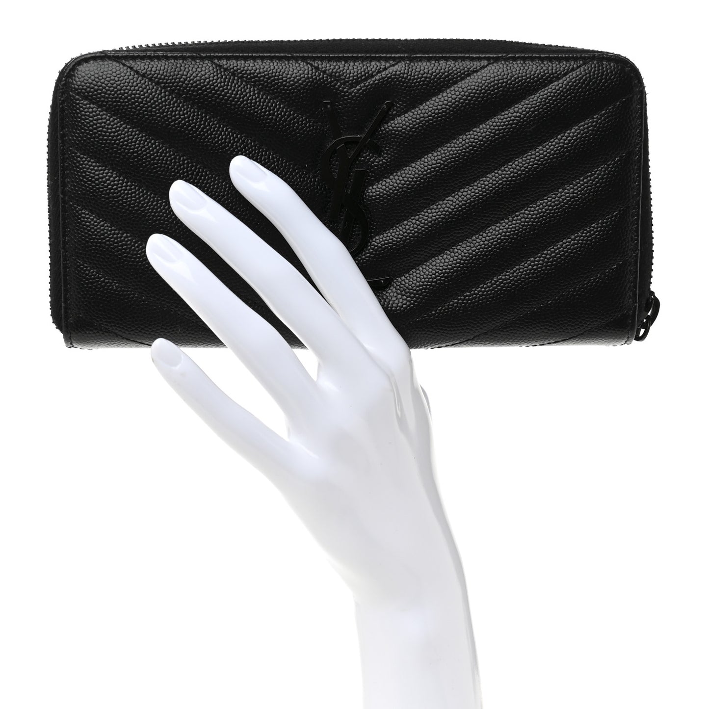 Grain De Poudre Matelasse Chevron Monogram Monochrome Zip Around Wallet Black