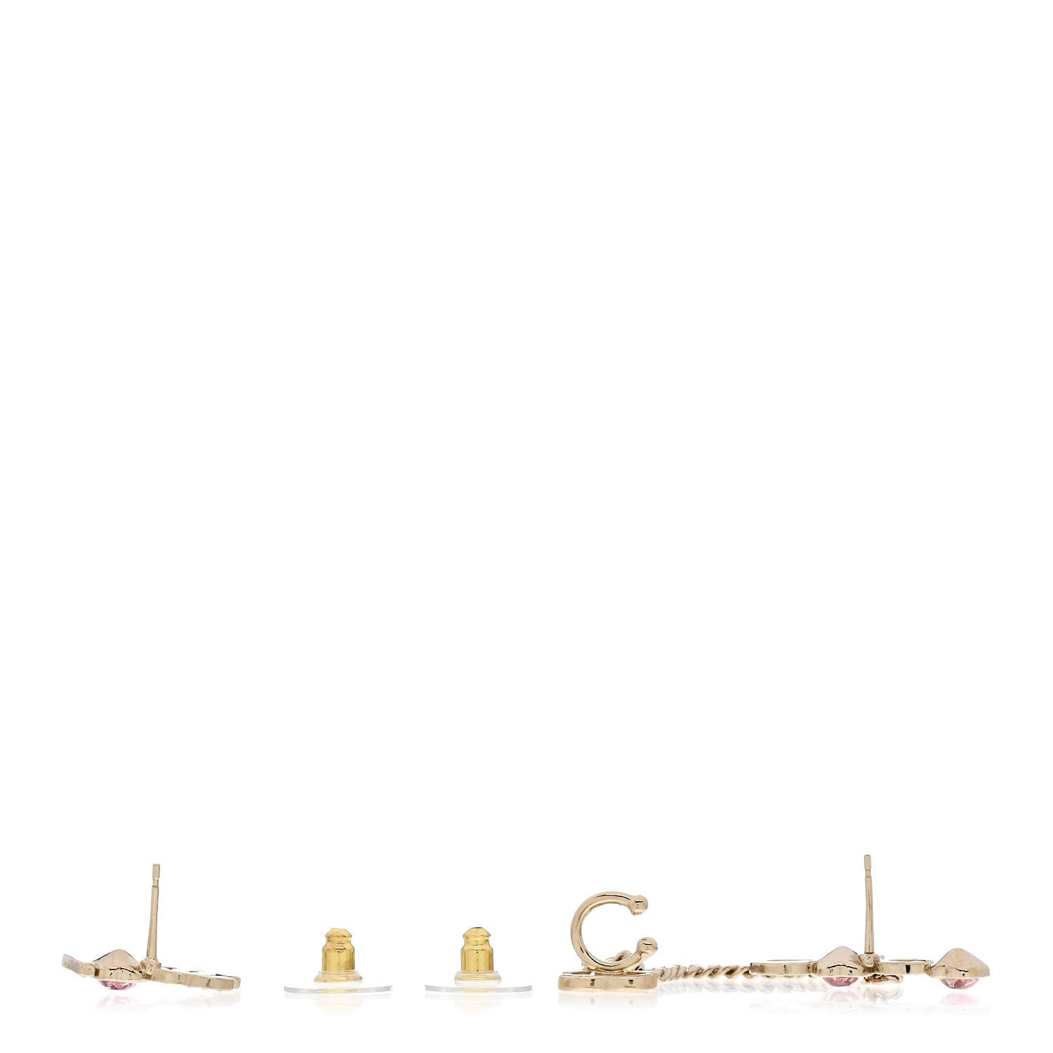 Chanel Metal Strass I Love Coco Heart Chain Climber Earrings Gold Pink 3 of 5