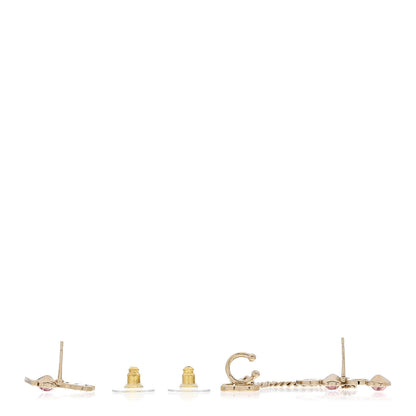 Chanel Metal Strass I Love Coco Heart Chain Climber Earrings Gold Pink 3 of 5