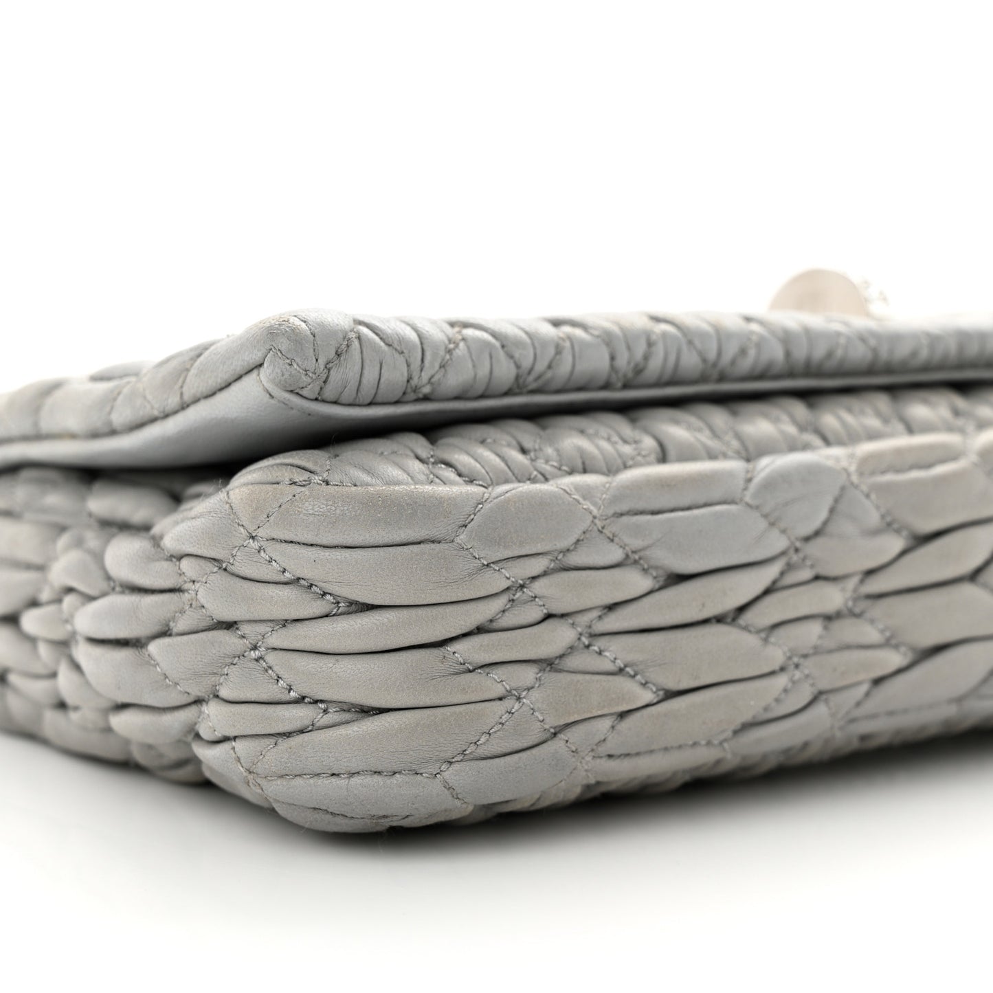 Nappa Matelasse Crystal Pearl Flap Clutch Grey