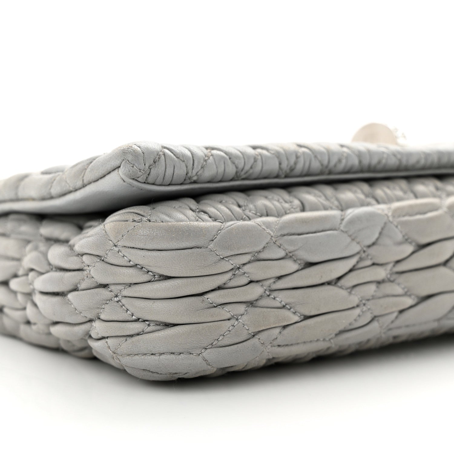 Miu Miu Nappa Matelasse Crystal Pearl Flap Clutch Grey 8 of 11