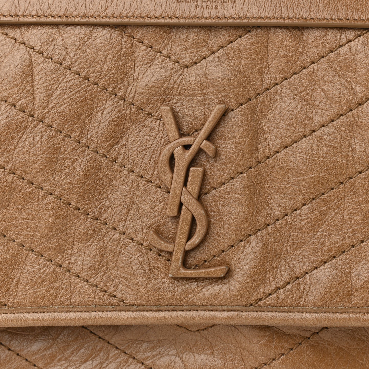 Crinkled Calfskin Matelasse Monogram Medium Niki Chain Satchel Natural Tan