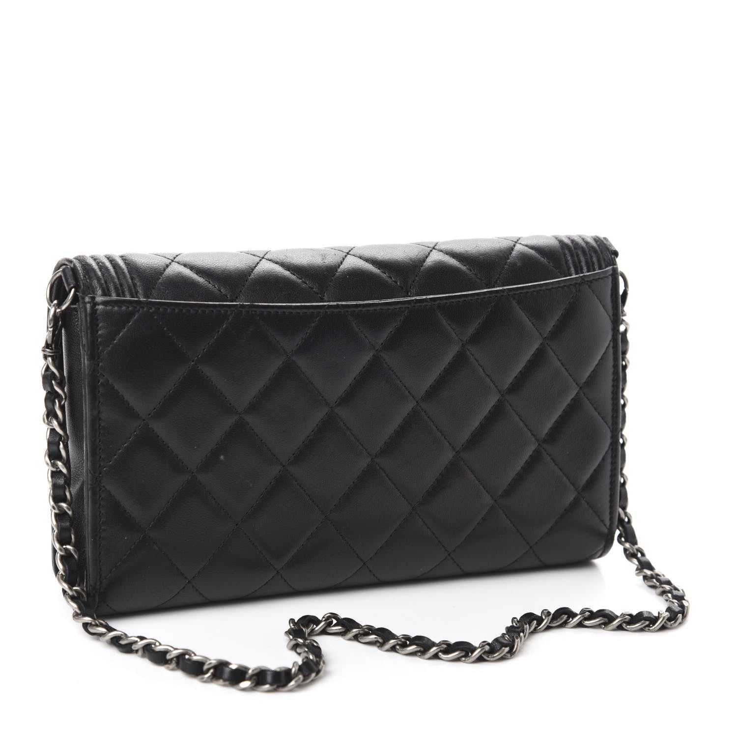 Chanel Lambskin Quilted Boy Wallet On Removable Chain WOC Black 4 of 13