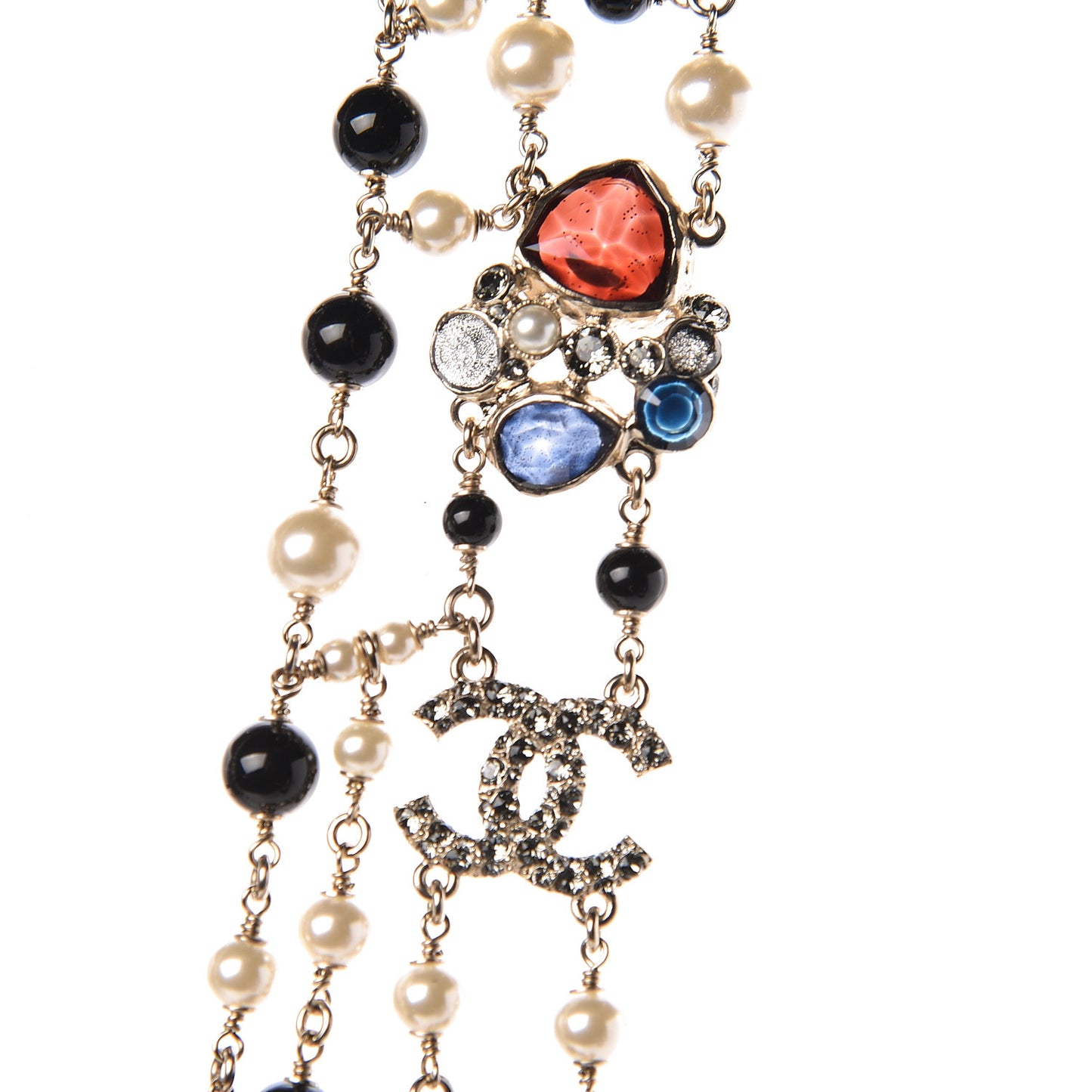 Metal Pearl Glass Strass Resin Bead CC Multistrand Necklace Gold